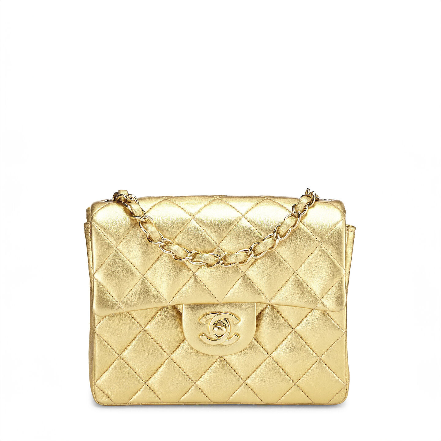 chanel gold quilted lambskin square flap bag